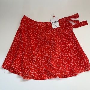 Red floral skirt